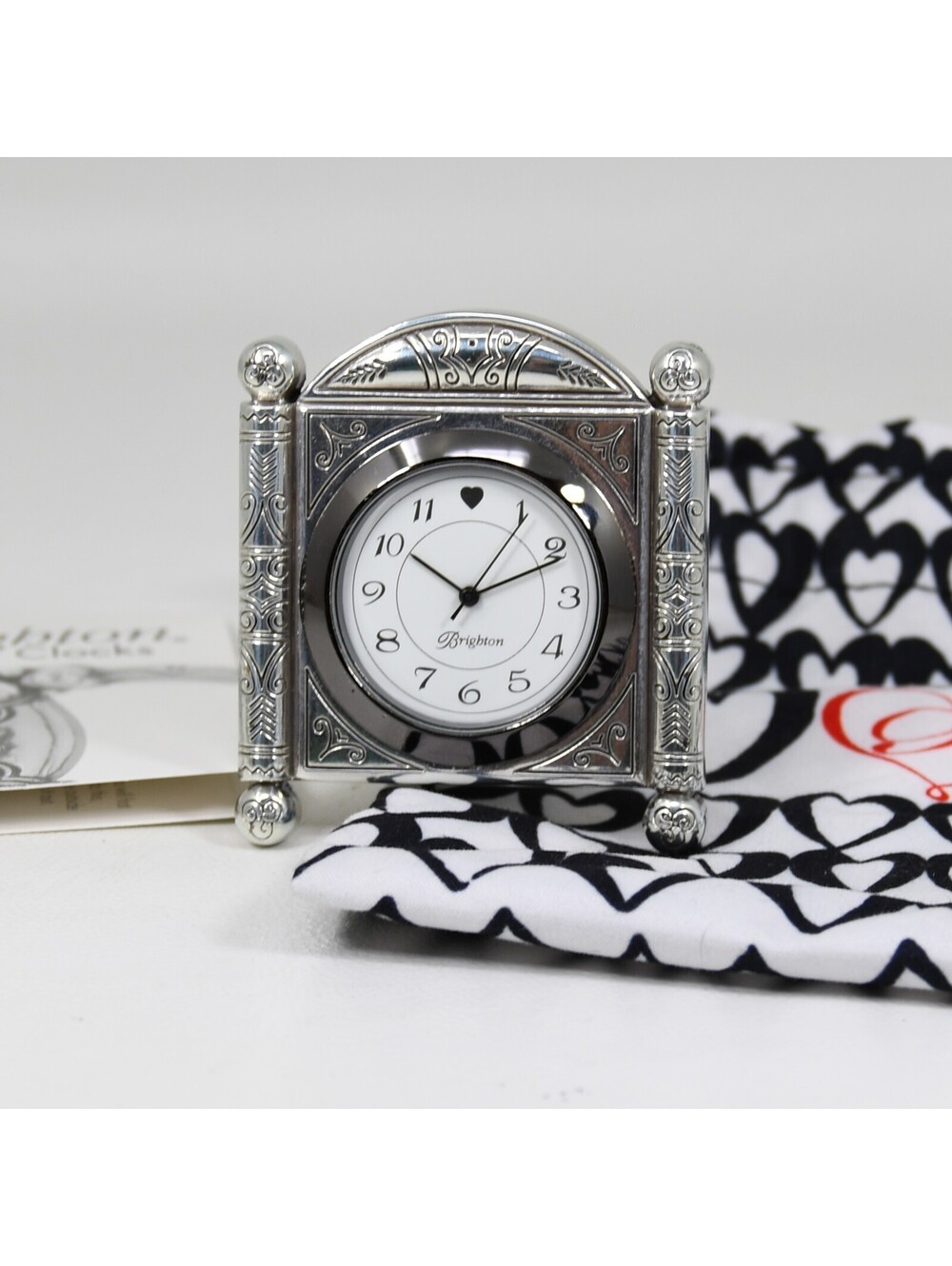 Brighton Desert Passage Tooled Silverplated Miniature Clock 2x2" Vintage READ